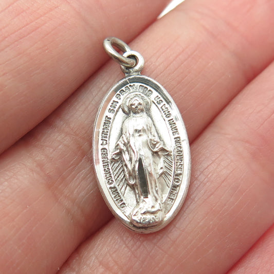 CHAPEL 925 Sterling Silver Antique Art Deco Saint Mary Minimalist Charm Pendant