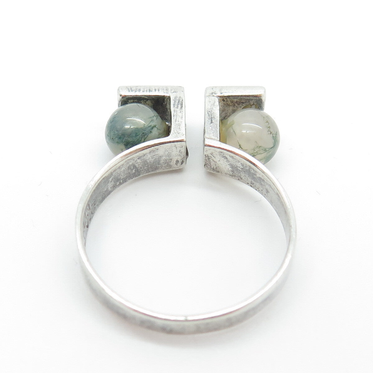 925 Sterling Silver Vintage Siam Real Agate Gem Engraved Gap Ring Size 8.75
