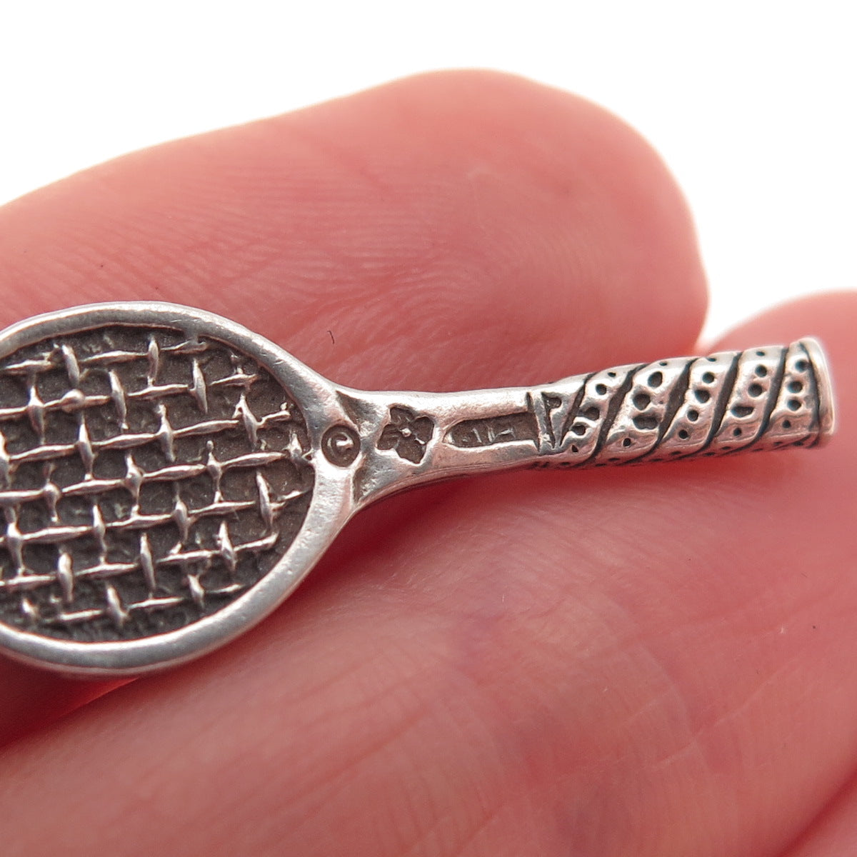 Sunwest 925 Sterling Silver Vintage Tennis Racket Oxidized Charm Pendant