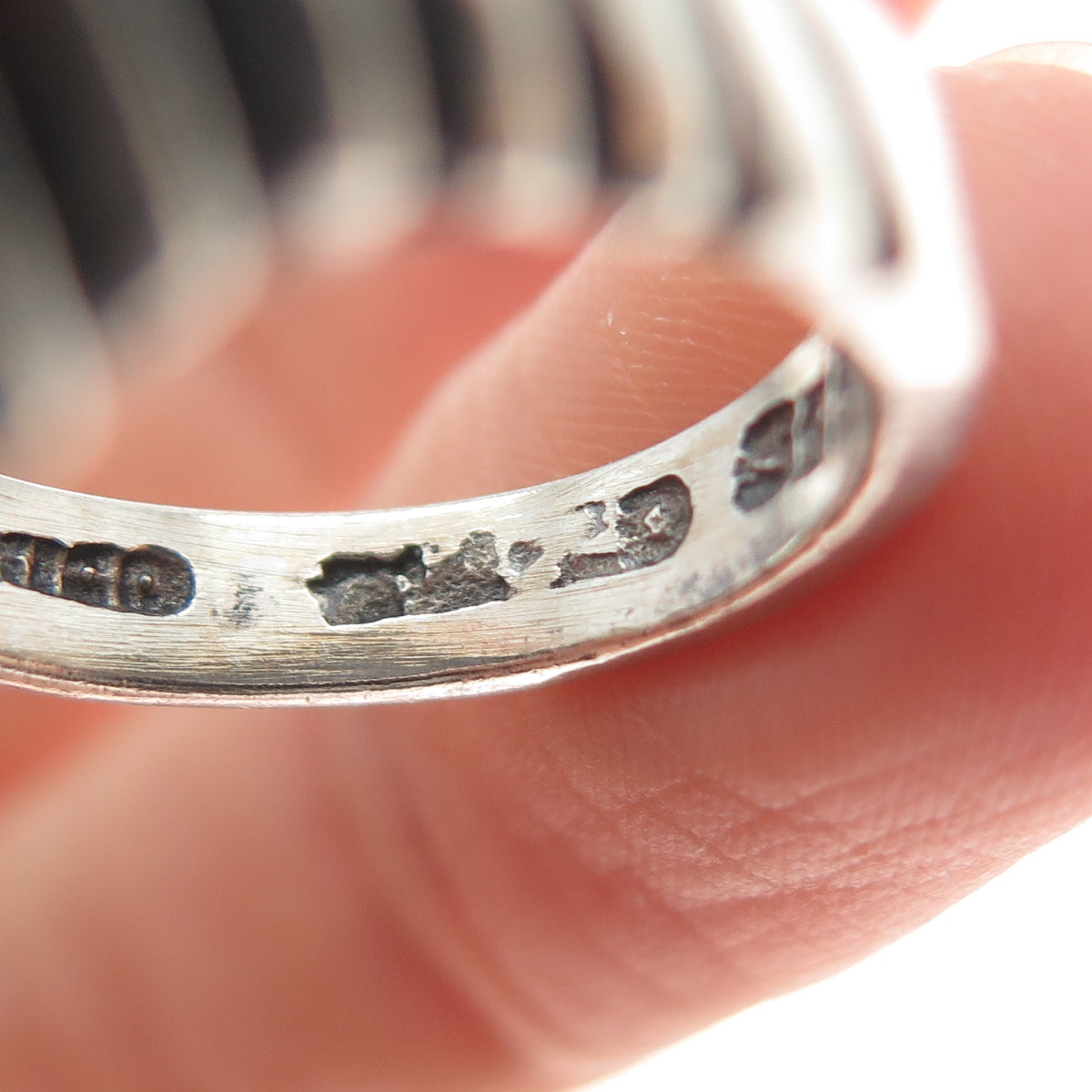 925 Sterling Silver Vintage Mexico Modernist Zig Zag Oxidized Ring Size 8