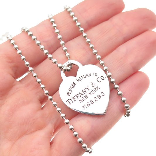 Tiffany & Co. 925 Sterling Vintage Return to Tiffany Heart Beaded Necklace 34"