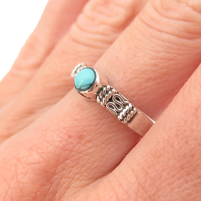 925 Sterling Silver Vintage Real Sleeping Beauty Turquoise Oxidized Ring Size 7