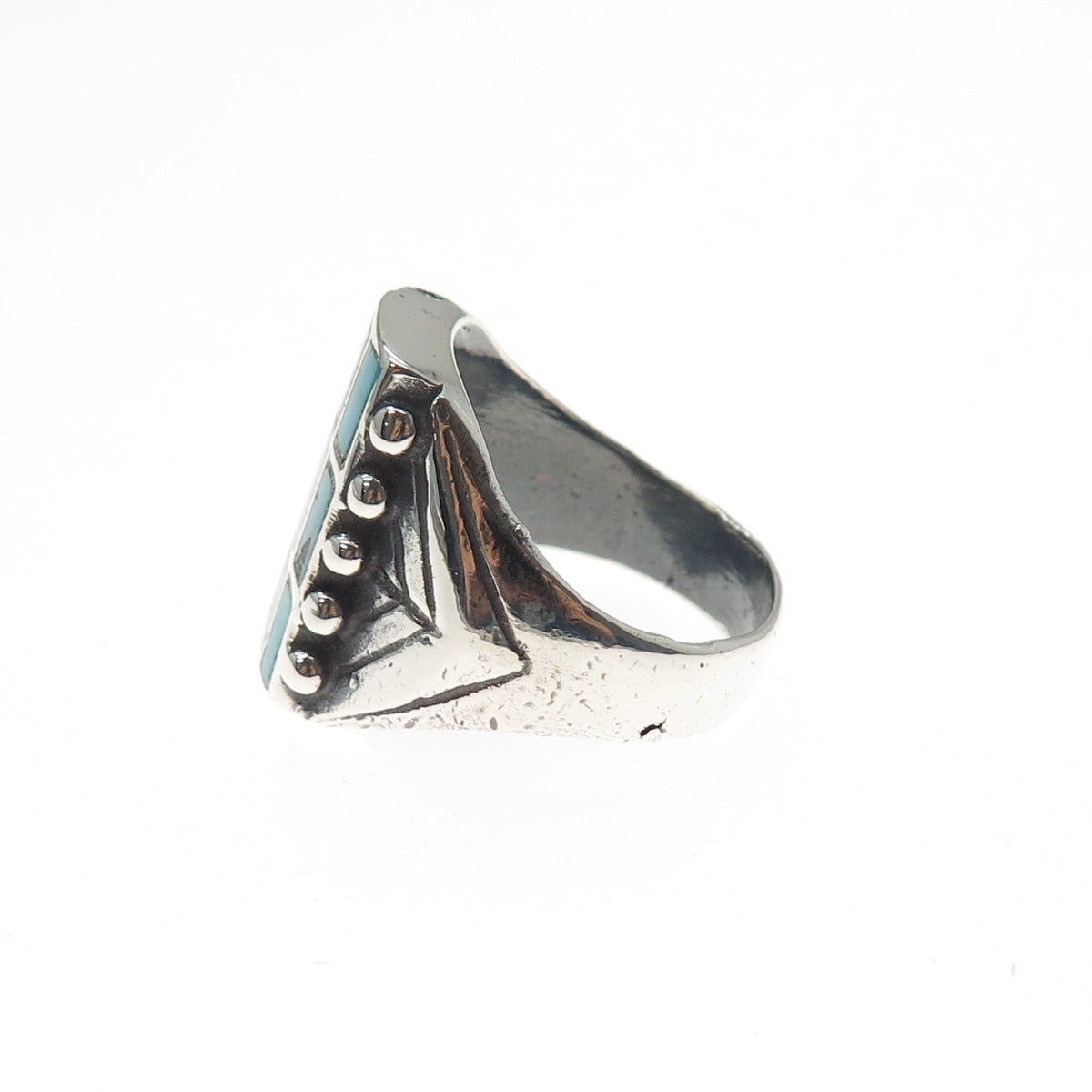 Old Pawn 925 Sterling Silver Vintage Southwestern Turquoise Ring Size 10.75