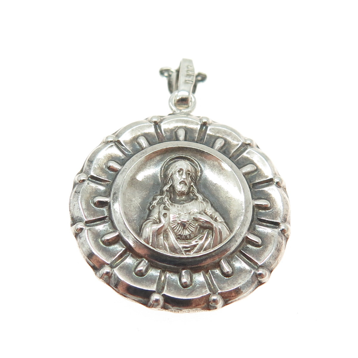 900 Silver Antique Art Deco St. Mary & Jesus Religious Medal Pendant