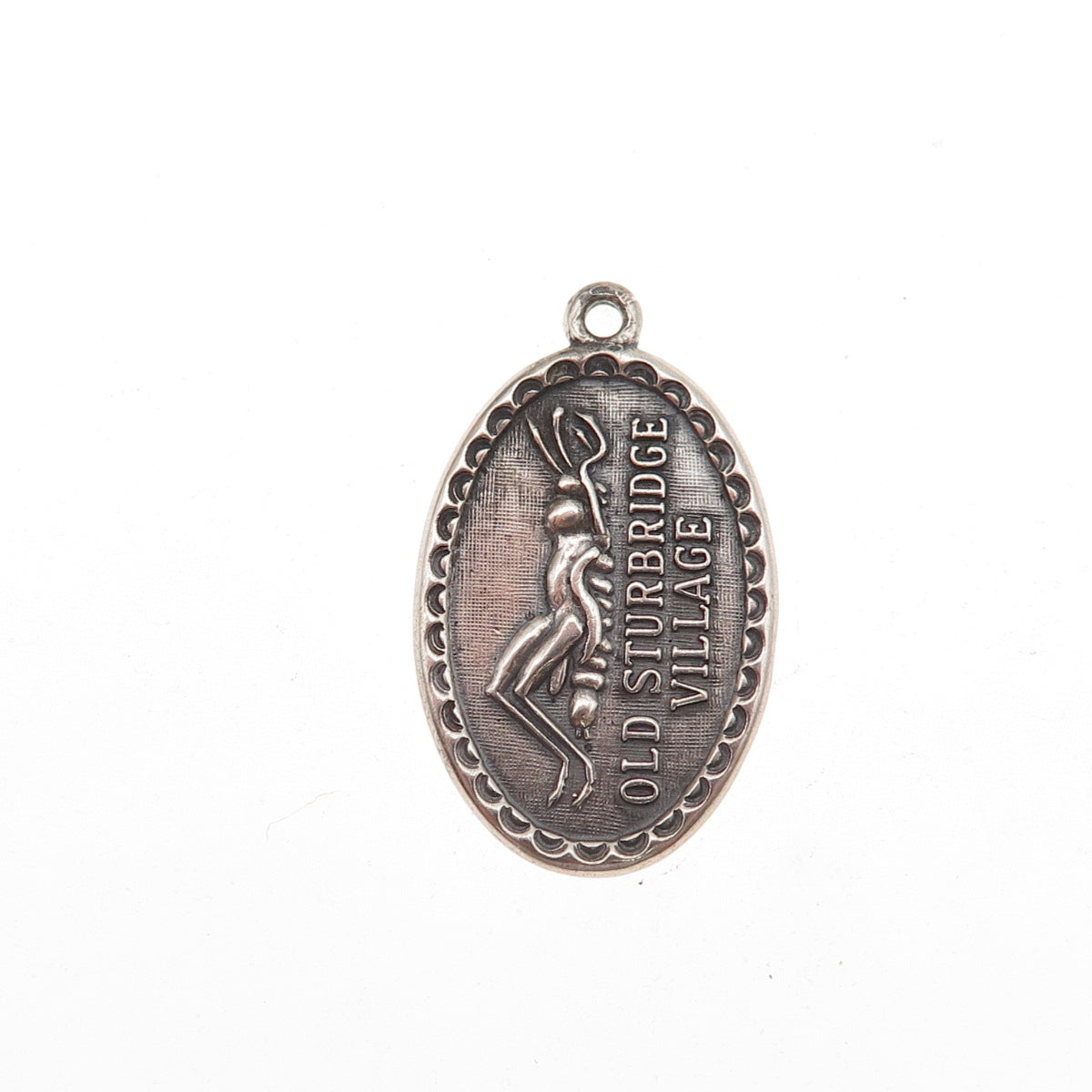 Beau 925 Sterling Silver Vintage Old Sturbridge Village Oxidized Charm Pendant
