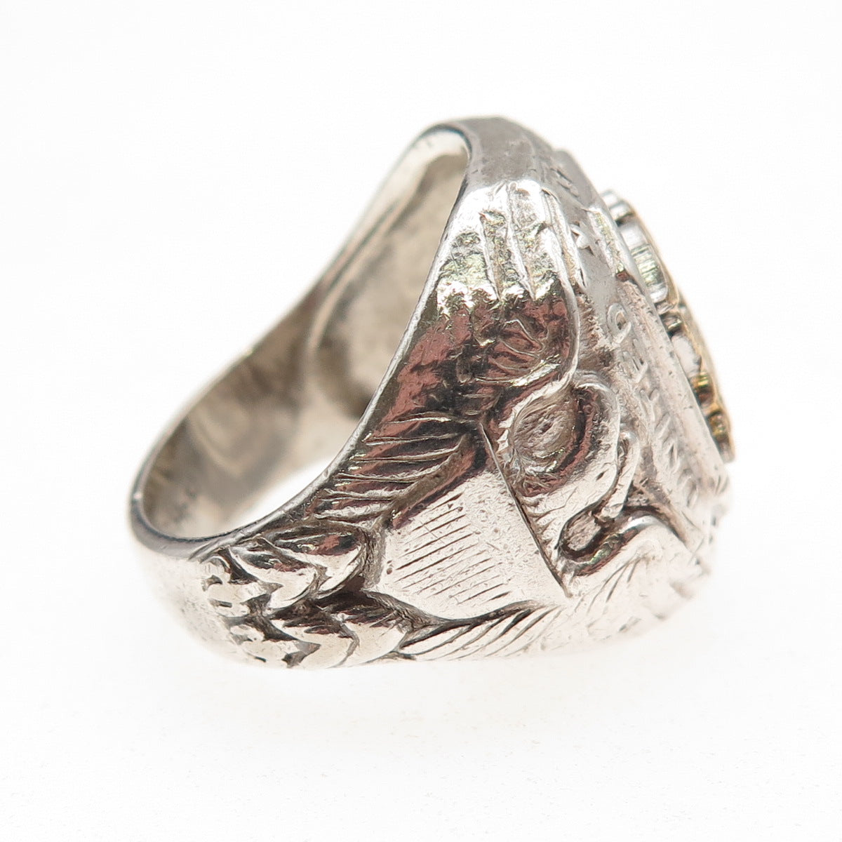 925 Sterling Silver 2-Tone Antique WWII US Navy Eagle Oxidized Ring Size 8.75