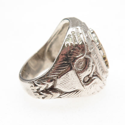 925 Sterling Silver 2-Tone Antique WWII US Navy Eagle Oxidized Ring Size 8.75