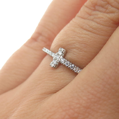925 Sterling Silver Round-Cut C Z Cross Ring Size 6