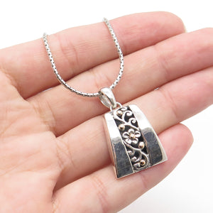 UC Silver 18K Yellow Gold 925 Sterling "I Am Unique" Floral Scroll Necklace 16"