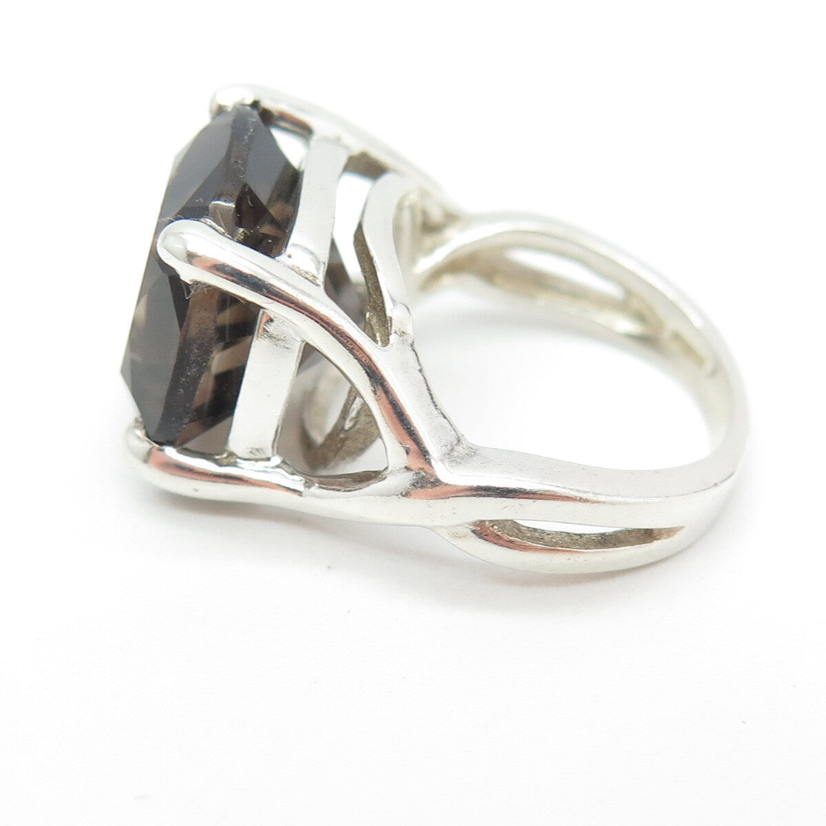 925 Sterling Silver Vintage Real Smoky Quartz Ring Size 5.5