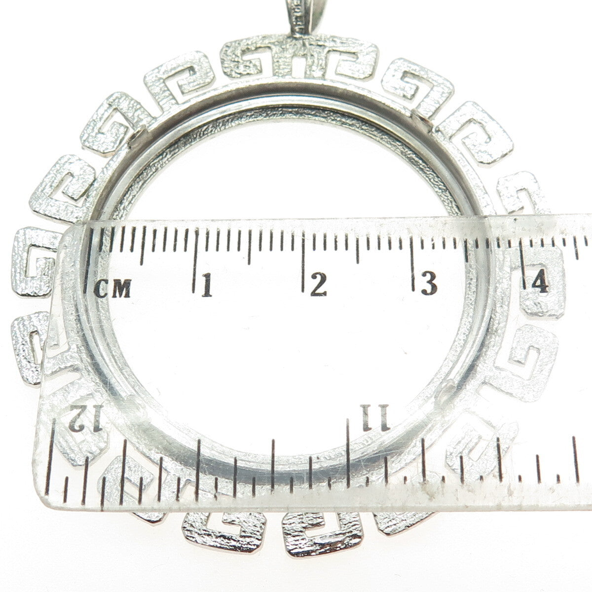 925 Sterling Silver Vintage Greek Key Coin Holder Pendant