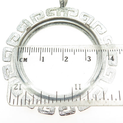 925 Sterling Silver Vintage Greek Key Coin Holder Pendant