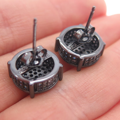 925 Sterling Silver Black Rhodium Round-Cut C Z Stud Earrings