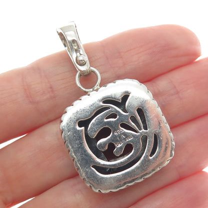 WHITNEY KELLY 925 Sterling Silver Vintage Real Carnelian Gem Roped Bezel Pendant