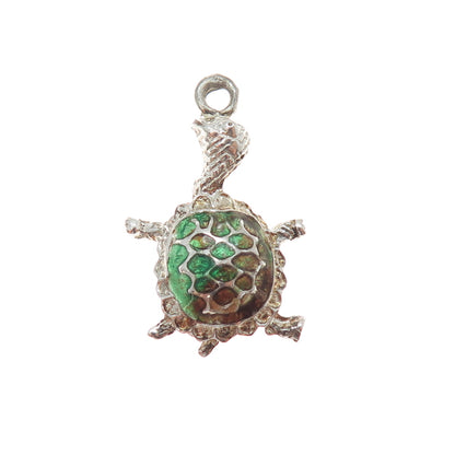 925 Sterling Silver Vintage Enamel Turtle Charm Pendant