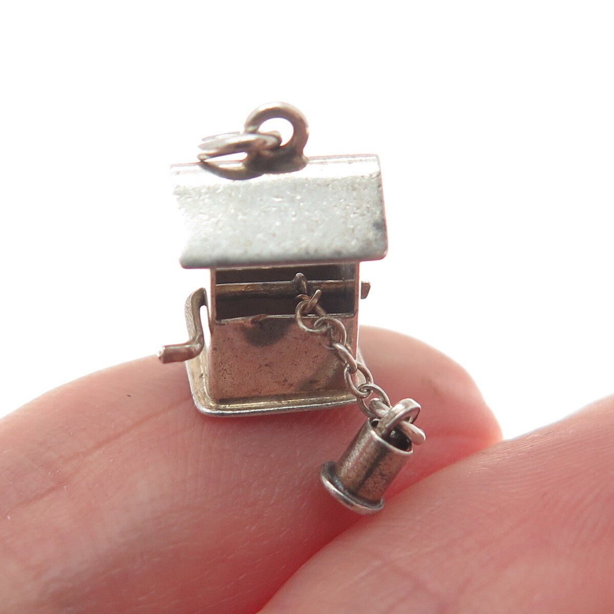 925 Sterling Silver Antique Art Deco Water Well Minimalist Charm Pendant