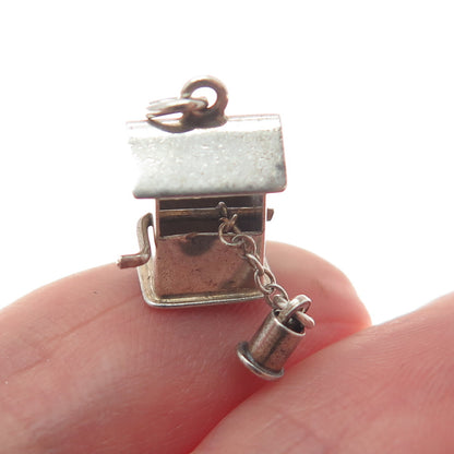 925 Sterling Silver Antique Art Deco Water Well Minimalist Charm Pendant