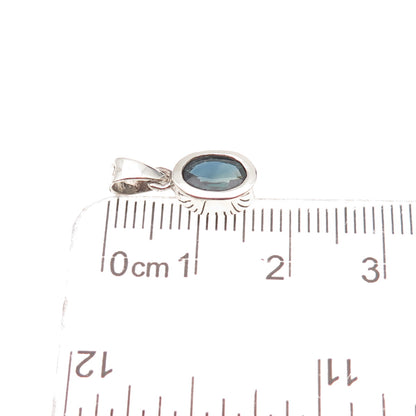 925 Sterling Silver Vintage Real Oval-Cut Sapphire Charm Pendant