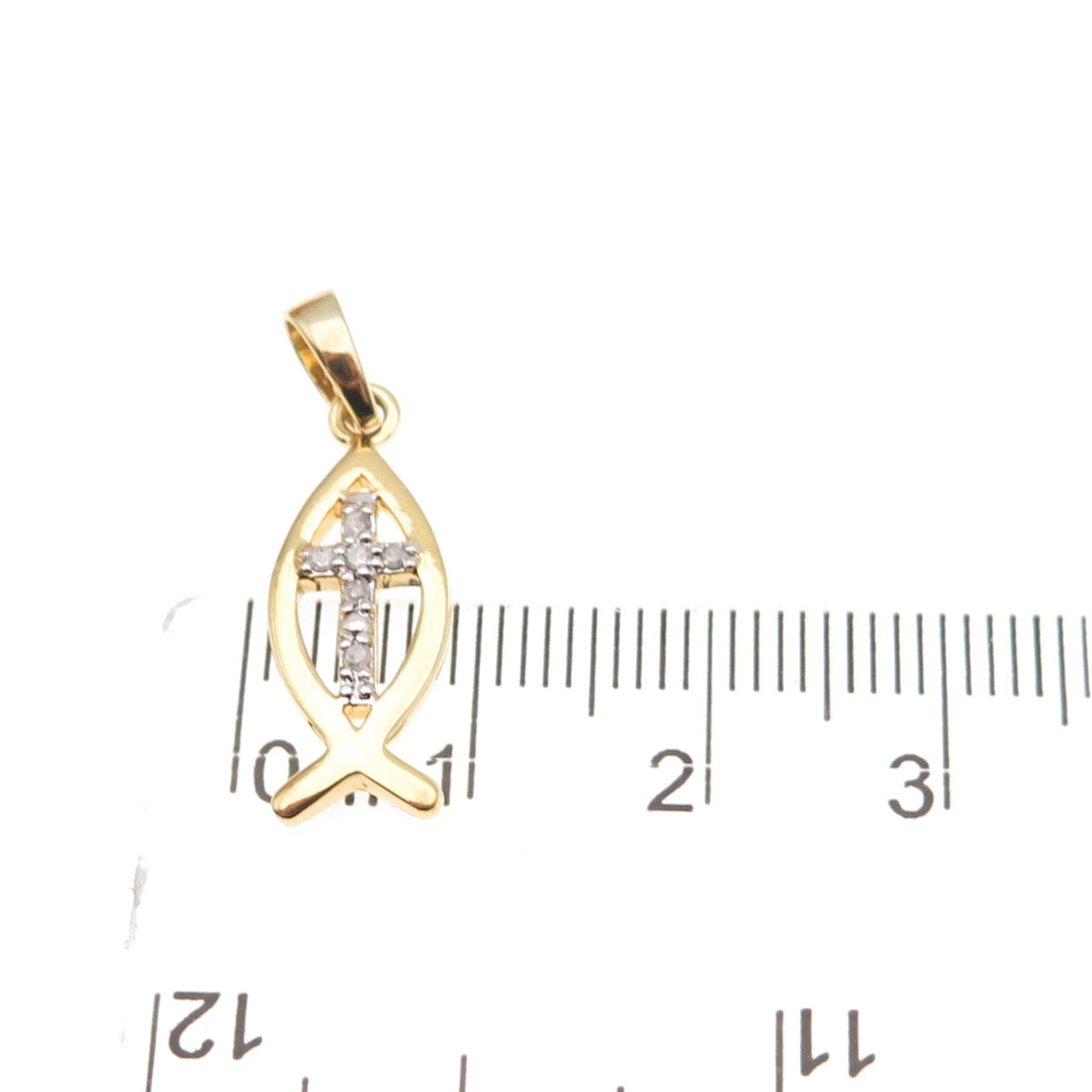 925 Sterling Silver Gold Plated Real Diamond Cross Ichthys Mini Charm Pendant