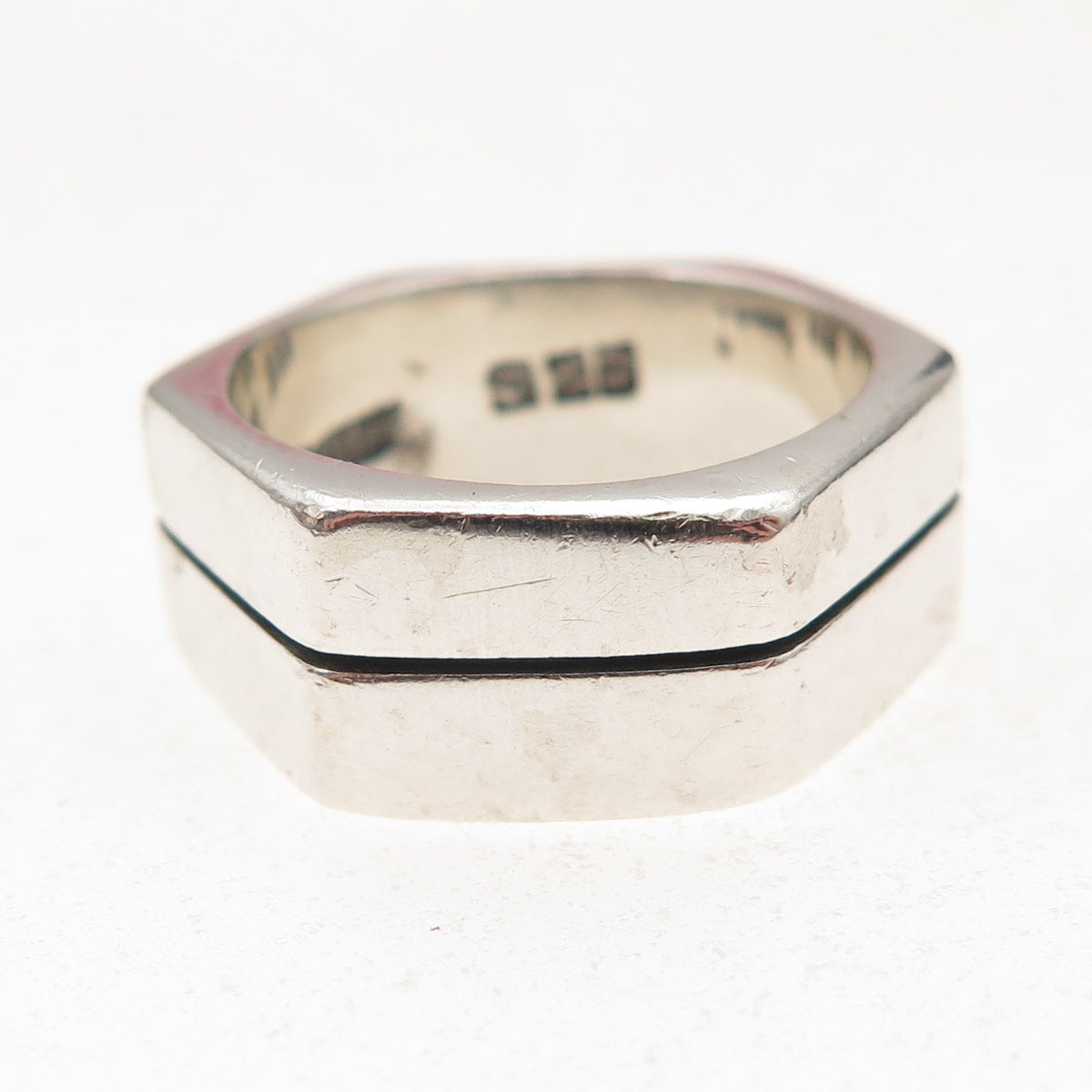 925 Sterling Silver Vintage Mexico Modernist Geometric Oxidized Ring Size 7.5