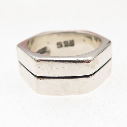 925 Sterling Silver Vintage Mexico Modernist Geometric Oxidized Ring Size 7.5
