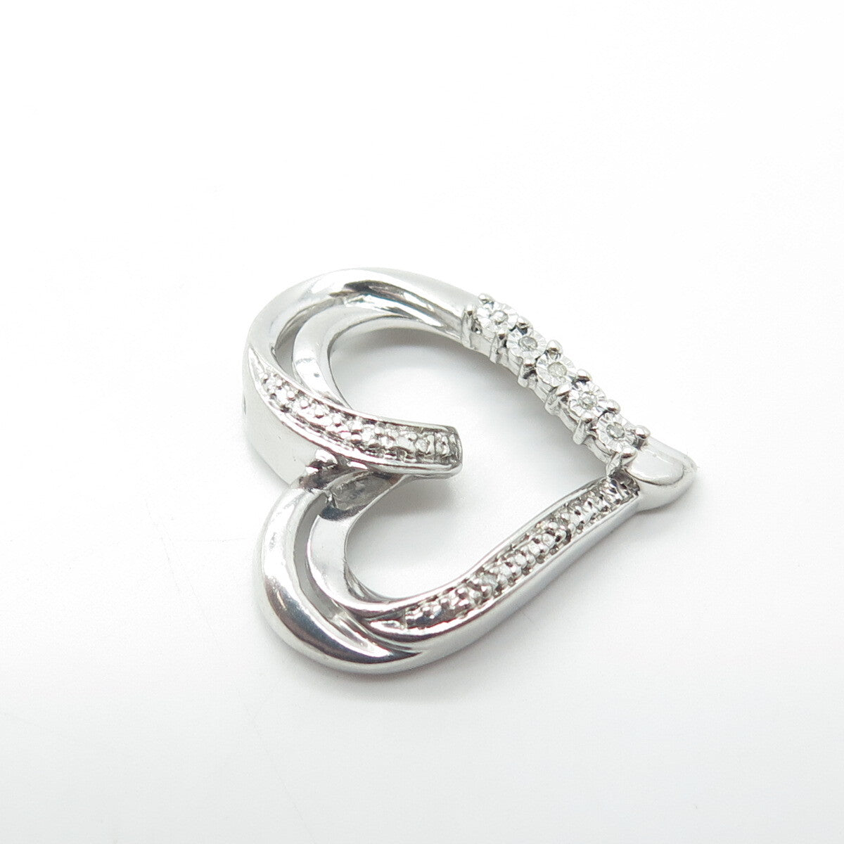 925 Sterling Silver Real Diamond Twisted Open Heart Pendant