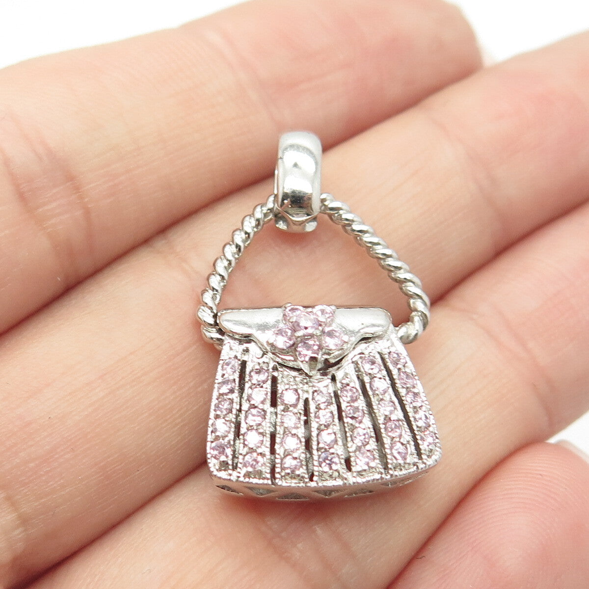 925 Sterling Silver C Z Purse Handbag Locket Pendant