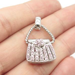 925 Sterling Silver C Z Purse Handbag Locket Pendant