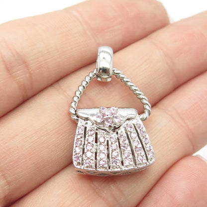 925 Sterling Silver C Z Purse Handbag Locket Pendant