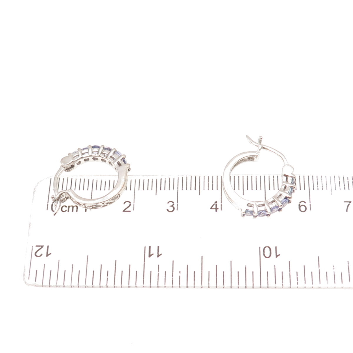 Chuck Clemency 925 Sterling Silver Real Round-Cut Tanzanite Hoop Earrings