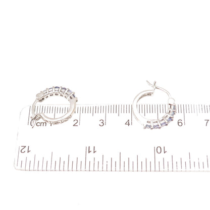 Chuck Clemency 925 Sterling Silver Real Round-Cut Tanzanite Hoop Earrings