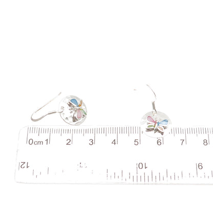 925 Sterling Silver Real Multi-Color MOP Butterfly Disc Dangle Earrings