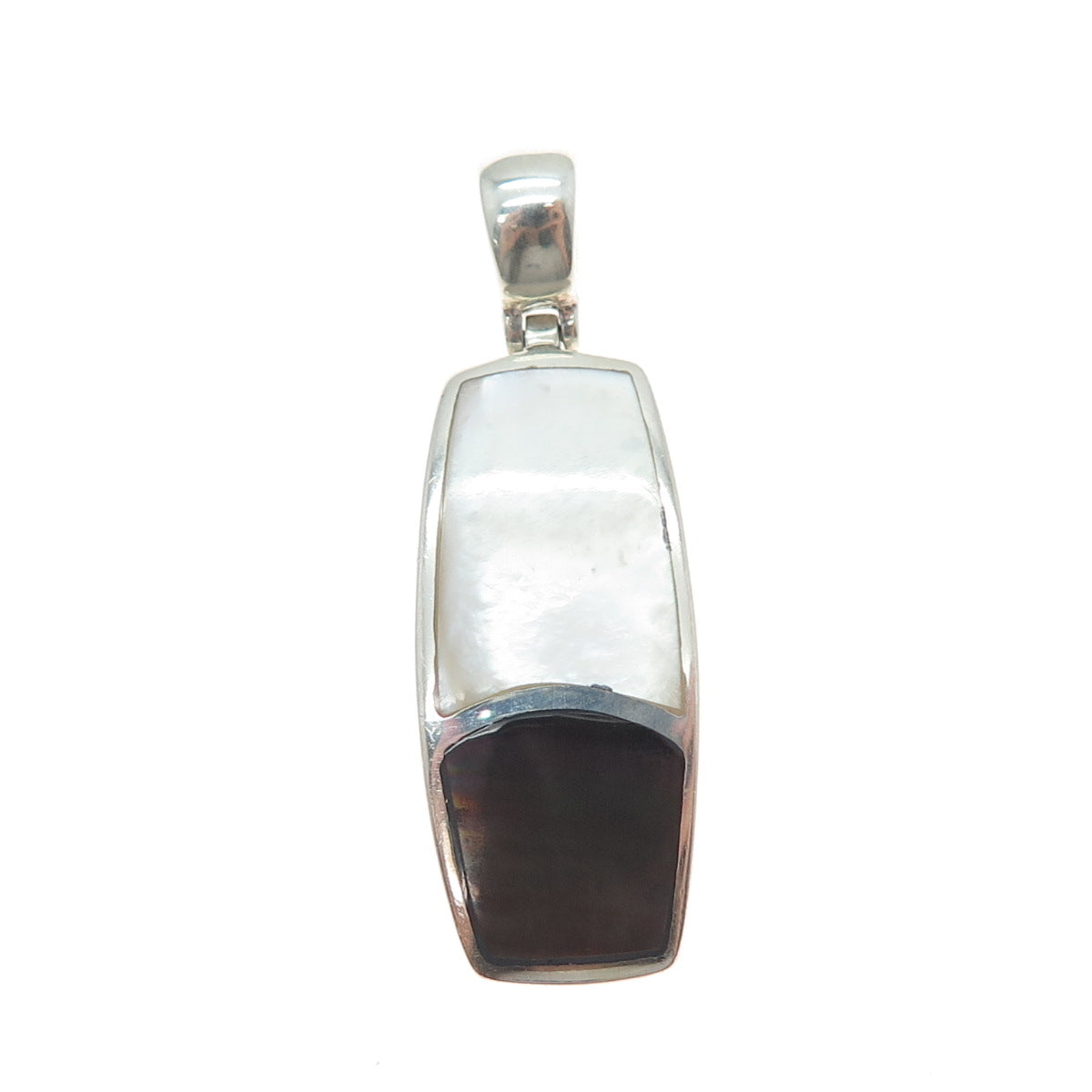 925 Sterling Silver Vintage Real MOP & Abalone Shell Modernist Pendant