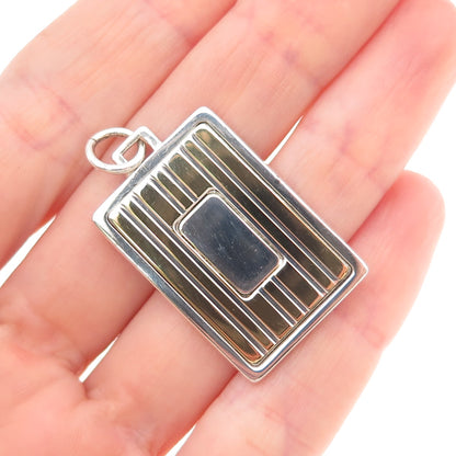 Anson 925 Sterling Silver 18K Gold Vintage Rectangle Tag Charm Pendant
