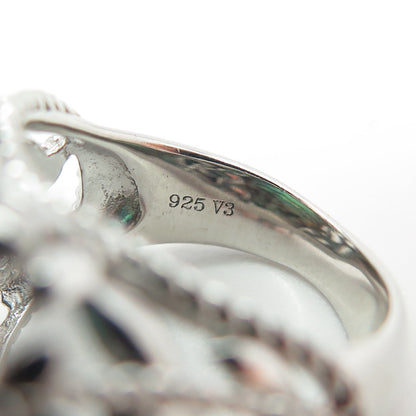 925 Sterling Silver Real Doublet Abalone Shell Floral Wide Ring Size 6.25