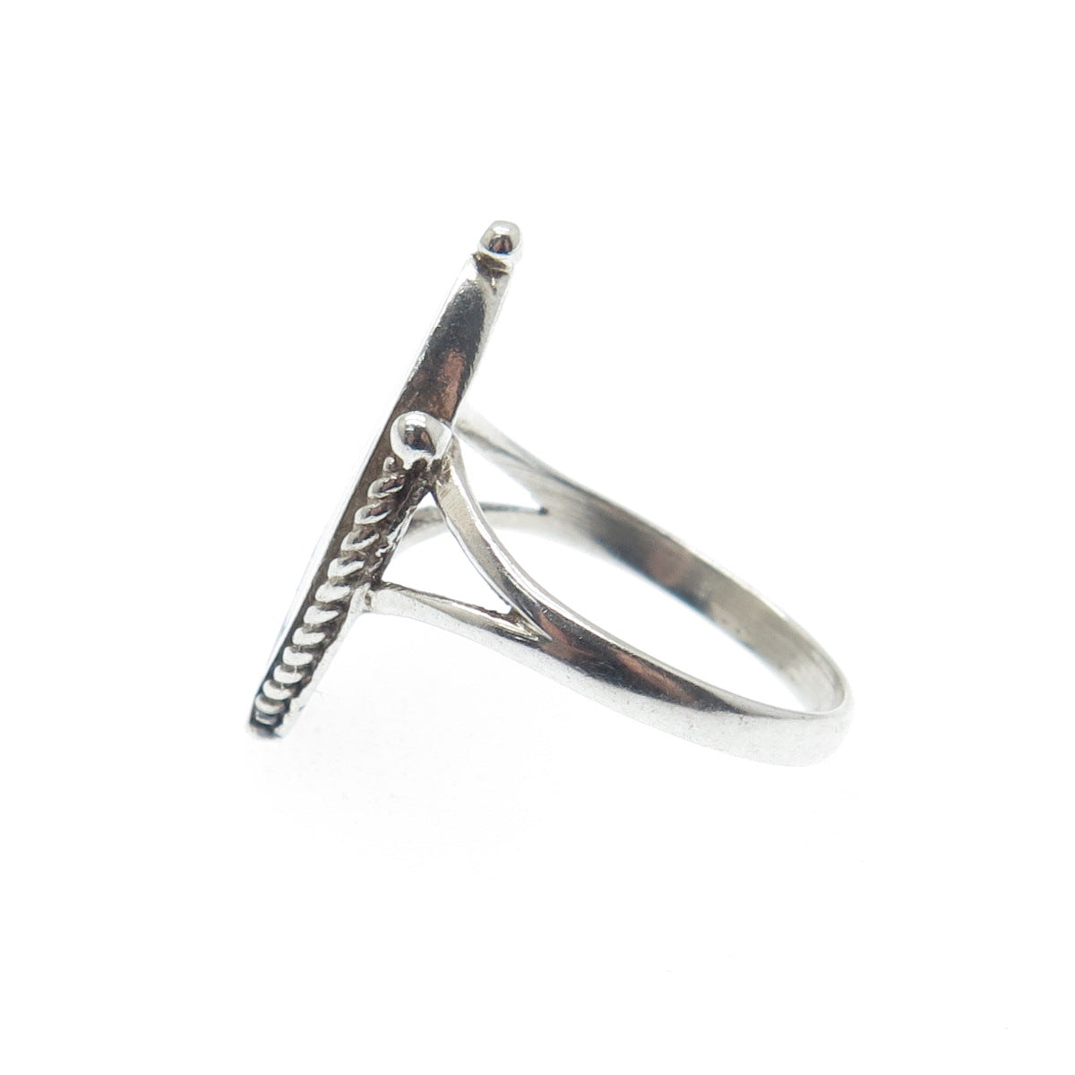 925 Sterling Silver Vintage Southwestern Turquoise Inlay Oxidized Ring Size 7.5