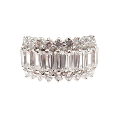 925 Sterling Silver Emerald & Round-Cut C Z Promise Ring Size 7