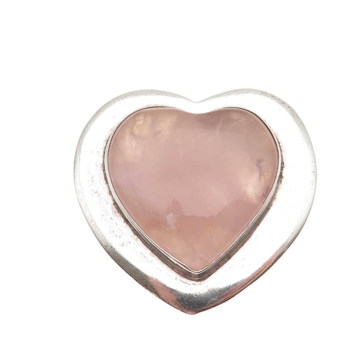 GFMW Great Falls Metal Works 925 Sterling Vintage Real Rose Quartz Heart Brooch