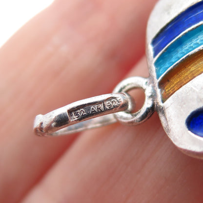 925 Sterling Silver Vintage Italy Enamel Modernist Elephant Charm Pendant