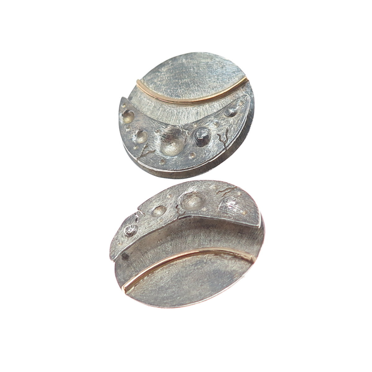 VICTOR ALFARO 14K Gold & 925 Sterling Silver Vintage Modernist Eclipse Earrings