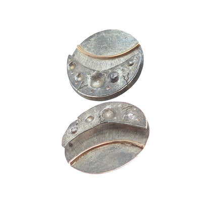 VICTOR ALFARO 14K Gold & 925 Sterling Silver Vintage Modernist Eclipse Earrings