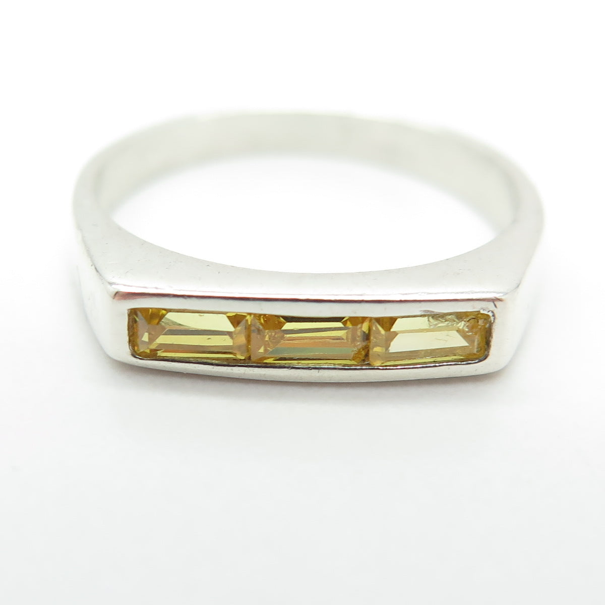 925 Sterling Silver Vintage Baguette-Cut Canary C Z Ring Size 5.5