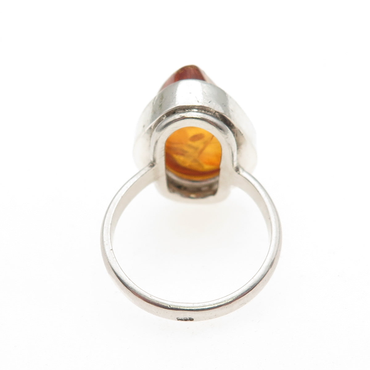 925 Sterling Silver Vintage Real Amber Modernist Ring Size 8