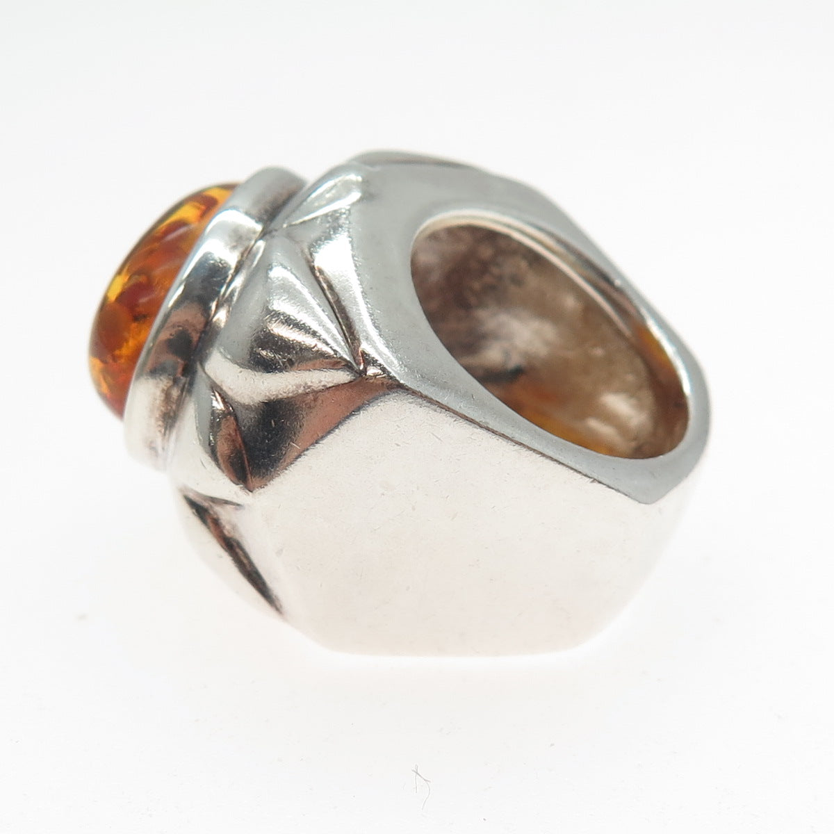 DOUG PAULUS 925 Sterling Silver Vintage Real Amber Modernist Sun Ring Size 7.75