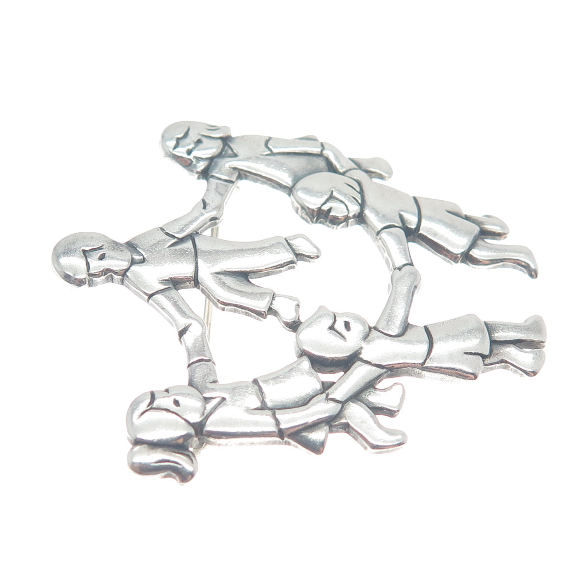 JAMES AVERY 925 Sterling Silver Vintage Circle Of Children Pin Brooch