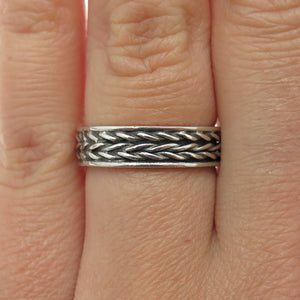 925 Sterling Silver Vintage Wheat Link Oxidized Band Ring Size 6.75