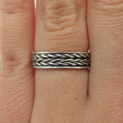 925 Sterling Silver Vintage Wheat Link Oxidized Band Ring Size 6.75