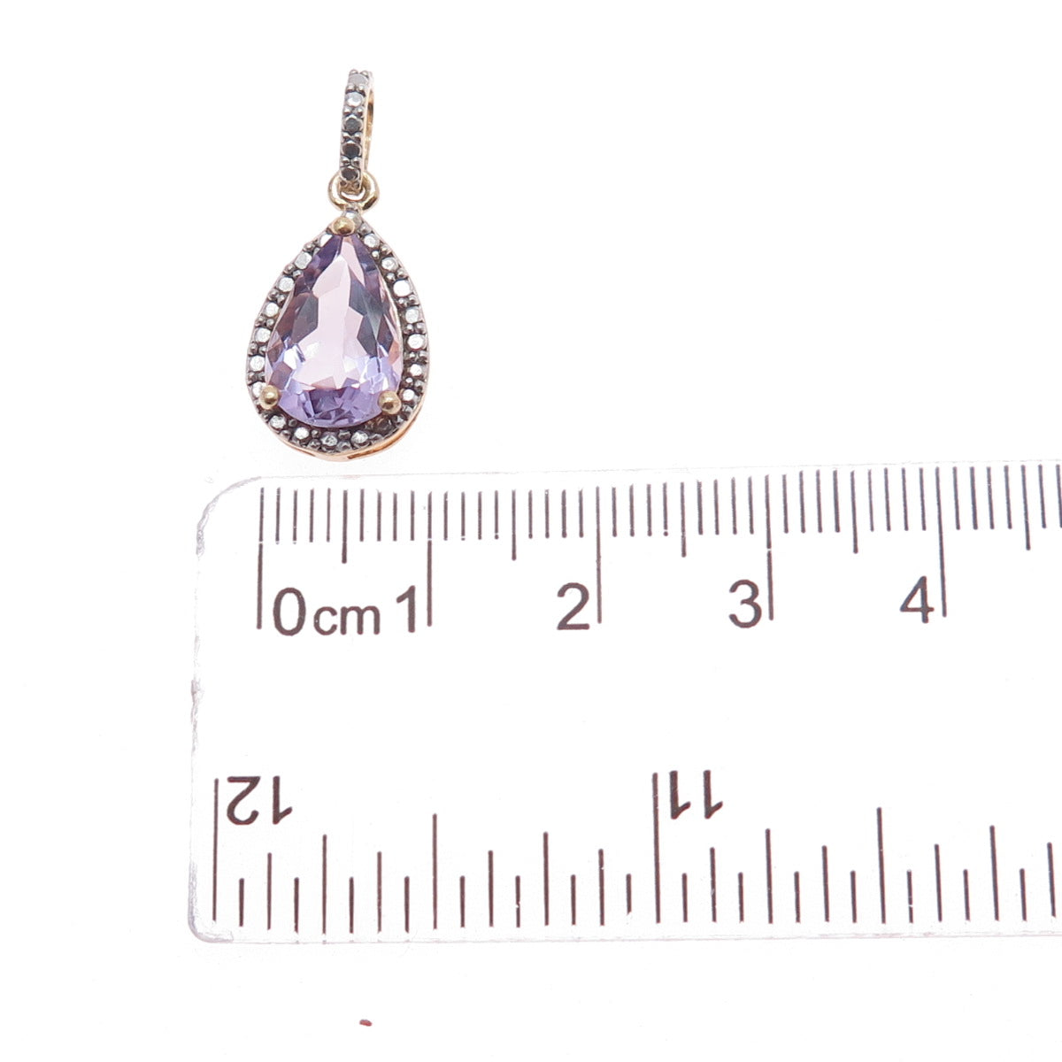 925 Sterling Silver Gold Plated Real Diamond Accent & Amethyst Charm Pendant