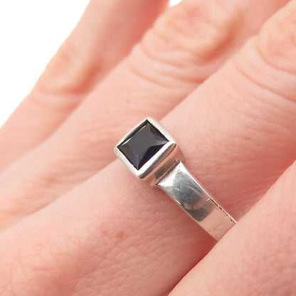 925 Sterling Silver Vintage Real Sapphire Modernist Ring Size 7.5