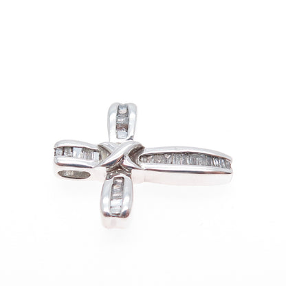 925 Sterling Silver Real Emerald-Cut Diamond Cross Slide Charm Pendant
